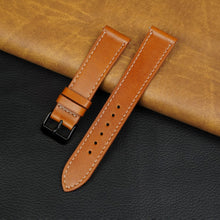 Flat Tan Brown Full Grain Watch Strap with White Stitching Quick Release