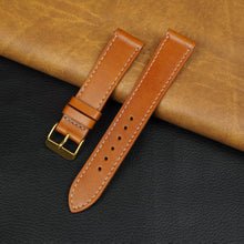Flat Tan Brown Full Grain Watch Strap with White Stitching Quick Release
