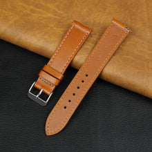Flat Tan Brown Full Grain Watch Strap with White Stitching Quick Release