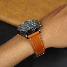Flat Tan Brown Full Grain Watch Strap with White Stitching Quick Release
