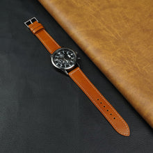 Flat Tan Brown Full Grain Watch Strap with White Stitching Quick Release