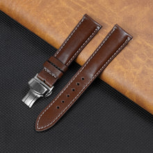 Brown Full Grain Watch Strap with White Stitching and Deployment Clasp