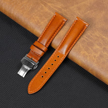 Padded Tan Brown Full Grain Leather Watch Strap with Deployment Clasp