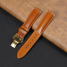 Padded Tan Brown Full Grain Leather Watch Strap with Deployment Clasp