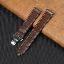 Deployment Dark Brown Flat Full Grain with White Stiching Leather Watch Strap DH-NO-213D