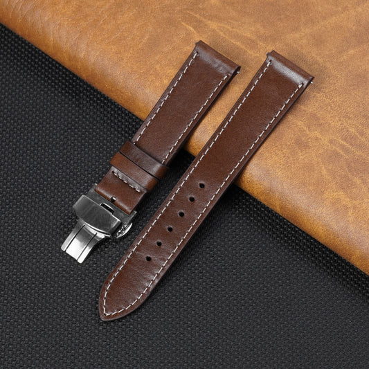 Deployment Dark Brown Flat Full Grain with White Stiching Leather Watch Strap DH-NO-213D