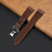 Brown Flat Full Grain Leather Watch Strap with Deployment Clasp