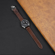 Brown Flat Full Grain Leather Watch Strap with Deployment Clasp