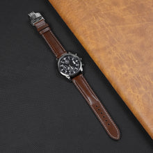 Brown Full Grain Watch Strap with White Stitching and Deployment Clasp