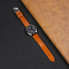 Padded Tan Brown Full Grain Leather Watch Strap with Deployment Clasp