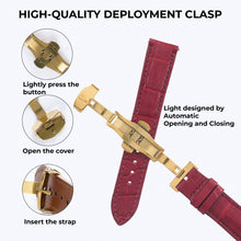 Flat Burgundy Alligator Leather Watch Band, Deployment Crocodile Watch Strap