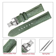 Padded Green Stingray Leather Watch Strap with Deployment Clasp