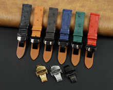 Slim Green FLat Ostrich Leather Watch Band width Deployment Clasp