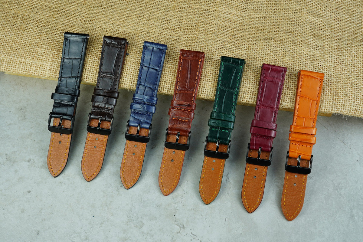 Flat Green Alligator Leather Watch Band, Crocdile Watch Strap