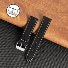 Flat Black Full Grain Watch Strap with White Stitching Quick Release
