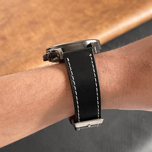 Flat Black Full Grain Watch Strap with White Stitching Quick Release