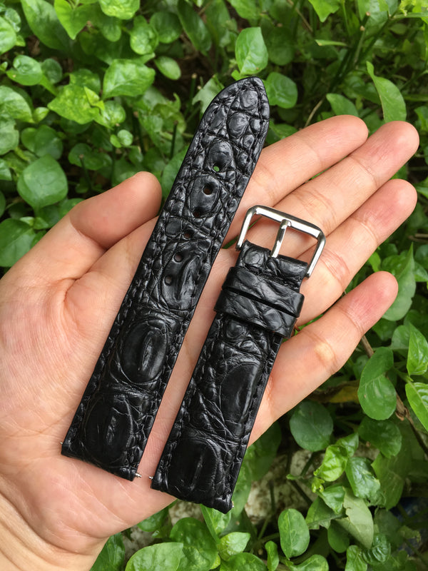 Black Alligator Leather Watch Band | Crocodile Quick Release Replacement Strap | DH-41