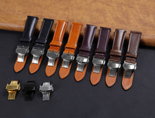 Brown Full Grain Watch Strap with White Stitching and Deployment Clasp