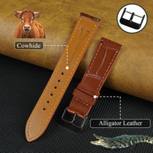 Flat Light Brown Deployment Alligator Leather Watch Band, Crocdile Watch Strap