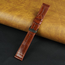 Flat Light Brown Deployment Alligator Leather Watch Band, Crocdile Watch Strap