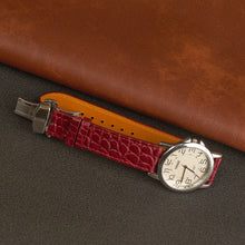 Burgundy Alligator Flat Leather Watch Strap with Deployment Clasp