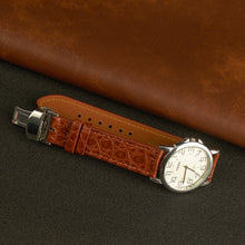 Light Brown Alligator Flat Leather Watch Strap with Deployment Clasp