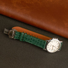 Green Alligator Flat Leather Watch Strap with Deployment Clasp
