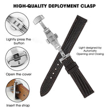 Brown Flat Lizard Leather Watch Strap with Deployment Clasp