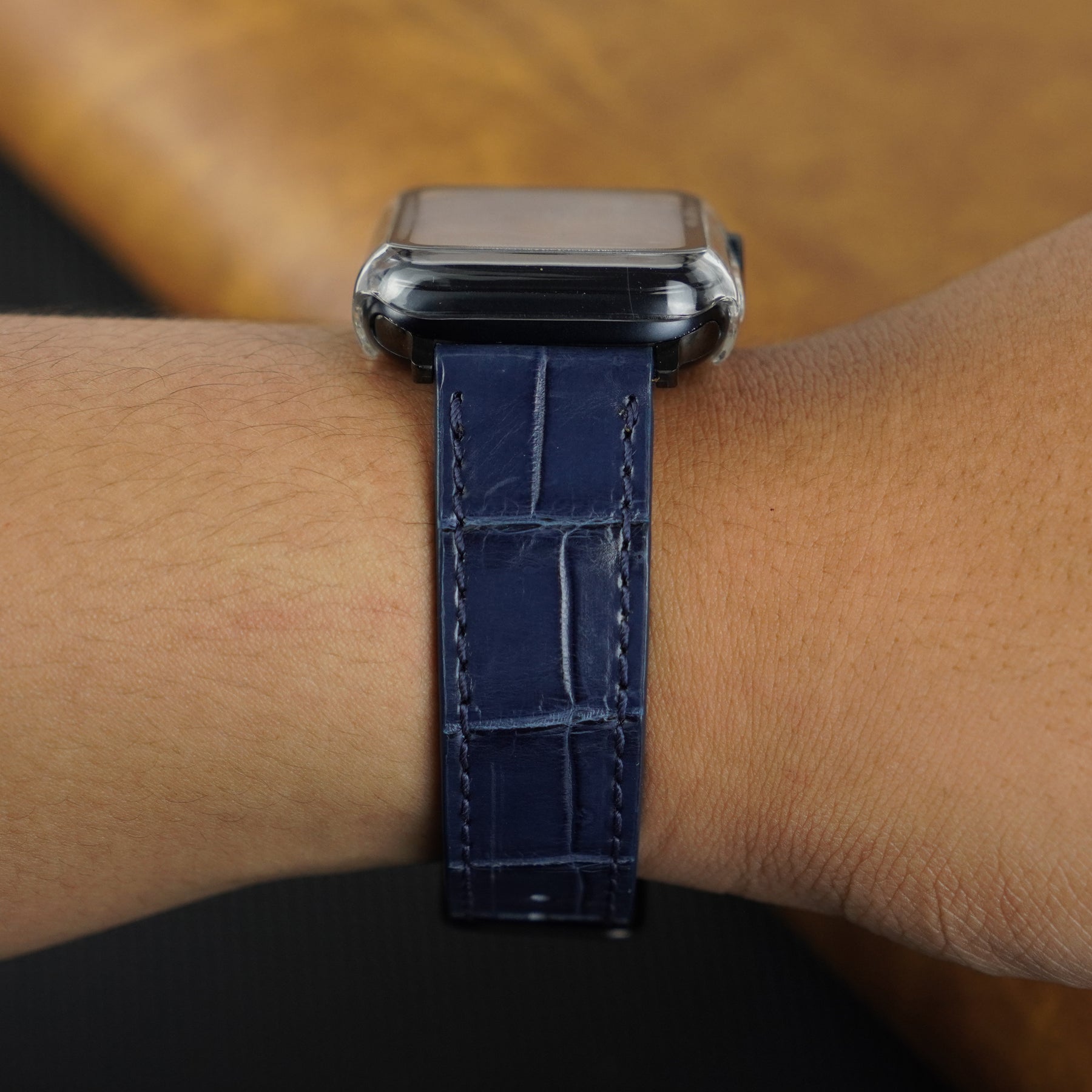 Slim Navy Blue Alligator Apple Leather Watch Band