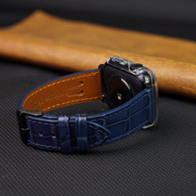 Slim Navy Blue Alligator Apple Leather Watch Band
