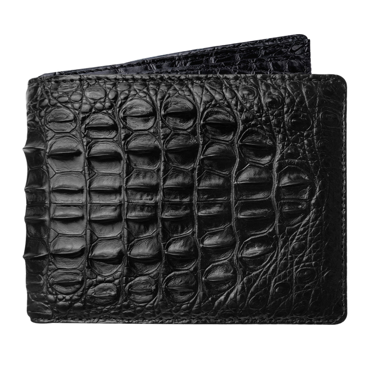 Double Side Alligator Black Hornback Leather Bifold Wallet For Men RFID Blocking | VINAM-98