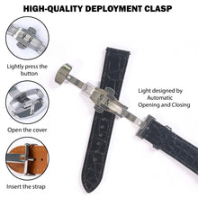 Black Alligator Flat Leather Watch Strap with Deployment Clasp