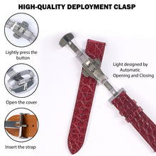 Burgundy Alligator Flat Leather Watch Strap with Deployment Clasp