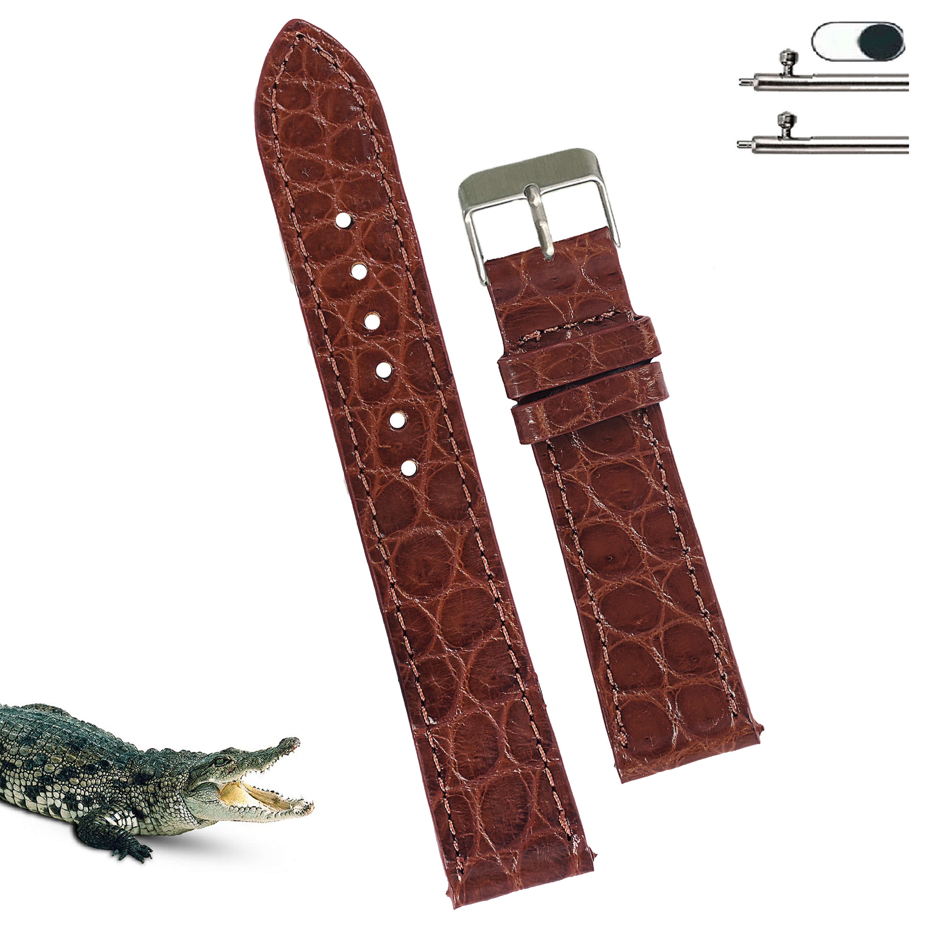 Light Brown Slim Alligator Leather Watch Band For Men Quick Release Thin Crocodile Premium Flat Leather Watch Strap Replacement Bespoke
