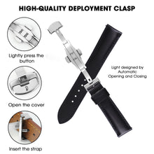 Padded Black Full Grain Leather Watch Strap with Deployment Clasp