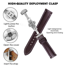 Burgundy Full Grain Watch Strap with White Stitching and Deployment Clasp