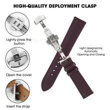 Burgundy Flat Full Grain Leather Watch Strap with Deployment Clasp
