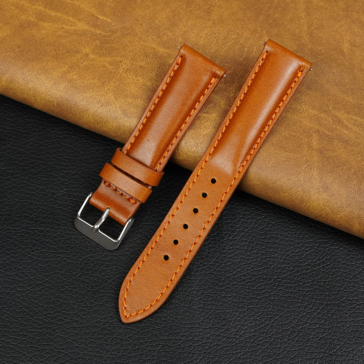 Padded Tan Brown Cognac Leather Watch Strap