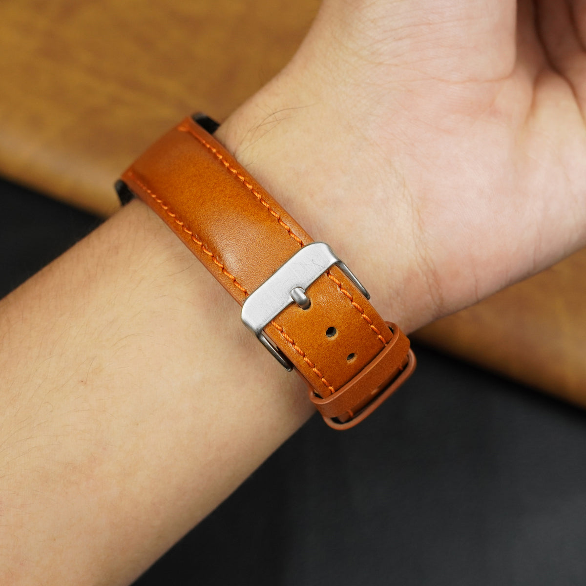 Padded Tan Brown Cognac Leather Watch Strap