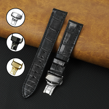 Black Flat Alligator Belly Leather Watch Strap with Deployment Clasp