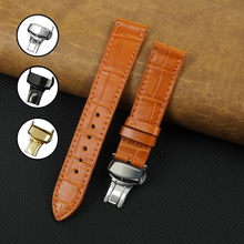 Orange Flat Alligator Belly Leather Watch Strap with Deployment Clasp
