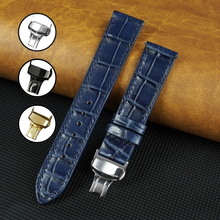 Blue Flat Alligator Belly Leather Watch Strap with Deployment Clasp
