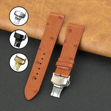 Slim Light Brown FLat Ostrich Leather Watch Band width Deployment Clasp