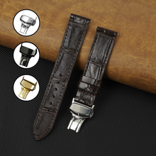 Dark Brown Flat Alligator Belly Leather Watch Strap with Deployment Clasp