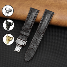 Black Lizard Leather Watch Strap with Deployment Clasp