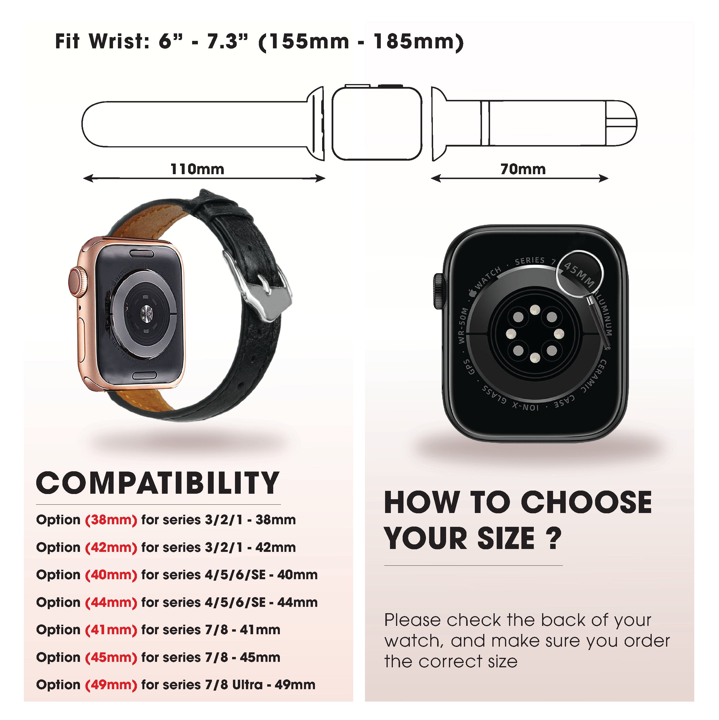 Black Flat Ostrich Leather Band Compatible Apple Watch Iwatch 38mm Screen Protector Case Gold Adapter Replacement Strap For Smartwatch Series 1 2 3 Leather Handmade AW-181G-W-38MM