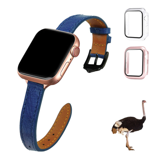 Blue Flat Ostrich Leather Band Compatible Apple Watch Iwatch for Women| Black Buckle
