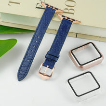 Blue Flat Ostrich Leather Band Compatible Apple Watch Iwatch for Women| Gold Buckle