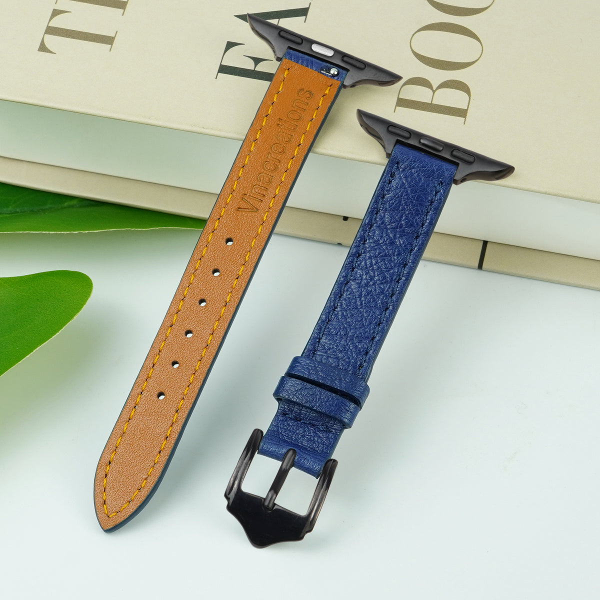 Blue Flat Ostrich Leather Band Compatible Apple Watch Iwatch for Women| Black Buckle