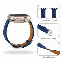 Blue Flat Ostrich Leather Band Compatible Apple Watch Iwatch for Women| Silver Buckle